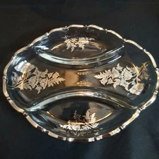 Vintage Silver City Flanders Floral Glass Divided Relish Tray