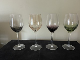 PIER 1 4 PC SET OF MULTICOLOR CRACKLE WINE GLASSES 8 7/8" EXC