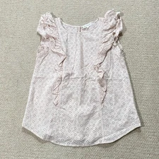 Jackpot Hippy Top Womens 6 UK Rose Pink Ruffle Eyelet Pattern Vest Blouse Boho