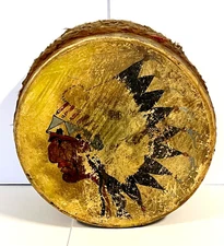 Antique Natove American Indian Pow Wow Ceremonial Drum; Buffalo Fur; 1890-1920