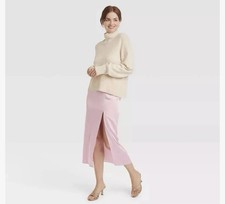 Women's Satin Slip Skirt A New Day Light Pink Large NEW