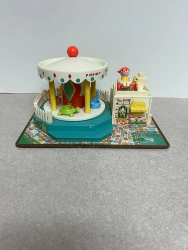 Vintage Fisher Price Little People Play Family Merry Go Round Carousel Works