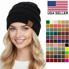 C.C Women Men Unisex Trendy Chunky Soft Ribbed Cable Knit Skull Cap Beanie Hat