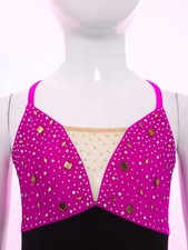 Girls Rhinestone Figure Skating Dress Ballet Skirted Leotard Lyrical Dance Dress