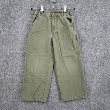 Carhartt Carpenter Canvas Pants Boys 4 Green Relaxed Straight Leg Cotton Casual
