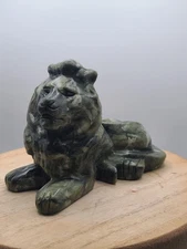Jade Lion Figurine – 470g 4.5" Hand-Carved Green Natural Stone 