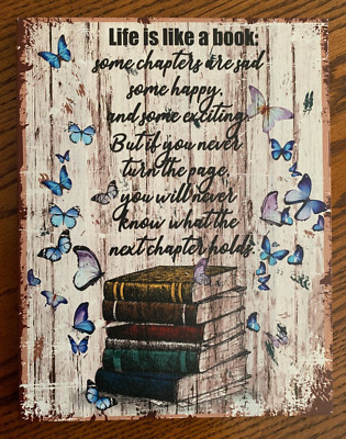 LIFE IS LIKE A BOOK**Wood Picture Inspiration Words **New Sealed for Book Lovers