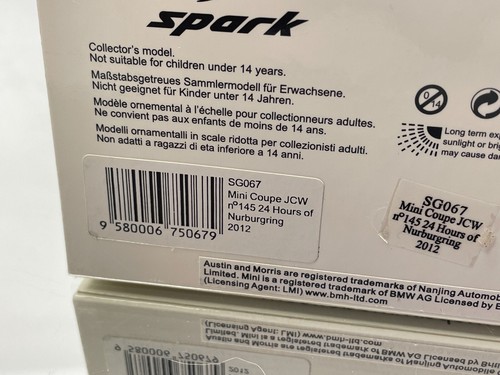 SPARK SG067 MINI COUPE JCW 24H NURBURGRING 2012 #145 -1:43- GOOD IN BOX - 525 - Imagen 2 de 10
