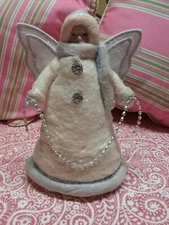Shabby Chic/Primative Angel. Felt/Cloth. Ivory, Light Periwinkle Blue & Silver 