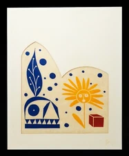 ALLEN BJORKMAN (USA/20TH C) VINT SIGNED MODERNIST COLOR LINOCUT 'LOUIS XIV...'