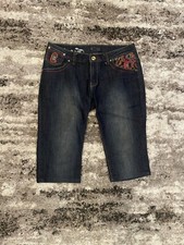 Coogi Womens Medium Wash Embroidered Cotton Stretch Denim Long Shorts Size 11/12