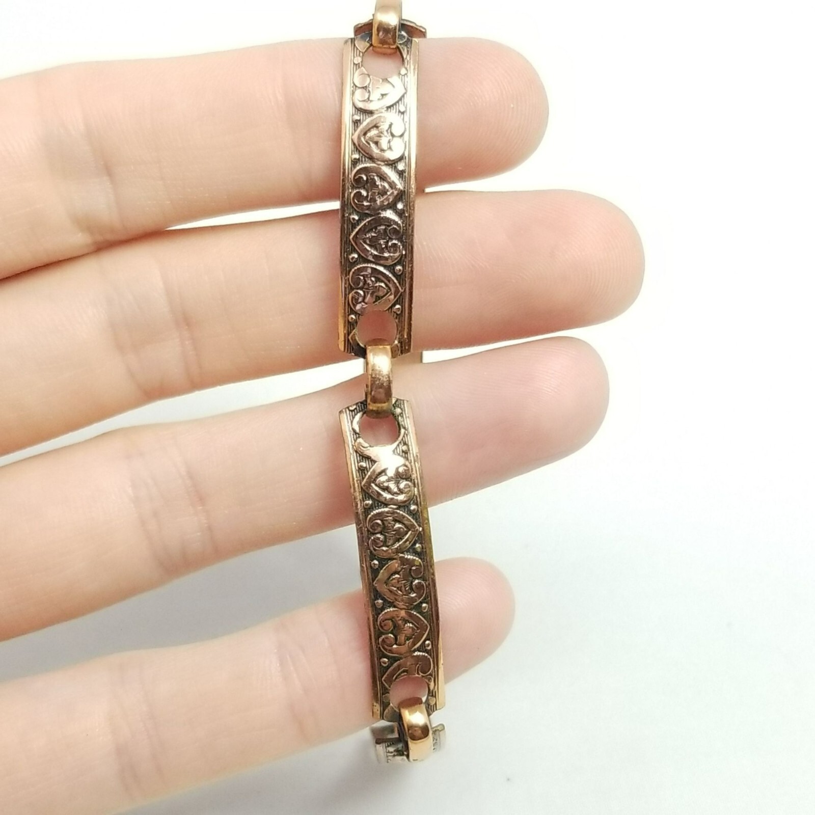 Vintage Solid Copper Heart Design Panel Link Brac… - image 2