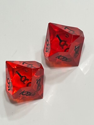 Vintage TWO gamescience d10 ruby red gem w/ fresh black rpg ad&d dice 120723@