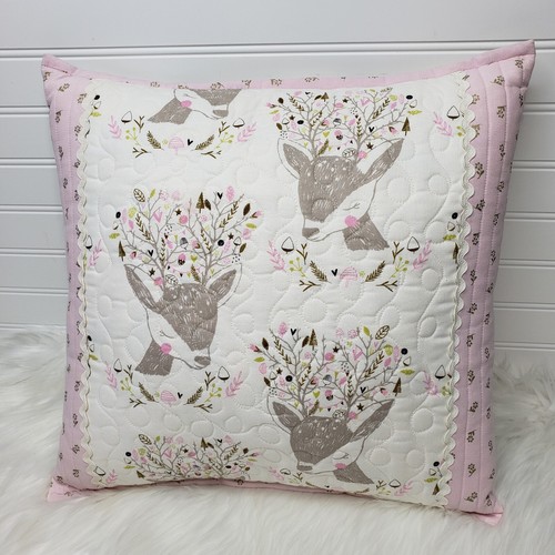 Woodland Creatures Baby Hirsch Kinderzimmer gestepptes Kissen rosa gold braun 16" quadratisch - Bild 1 von 10