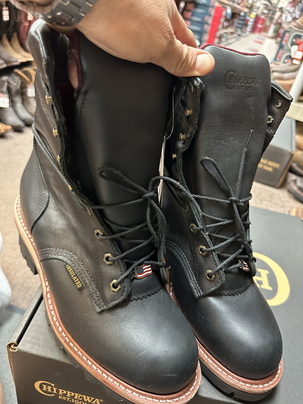 mens work boots Motorcycle Black  Chippewa 9.5E Steel Toe#25410 Logger