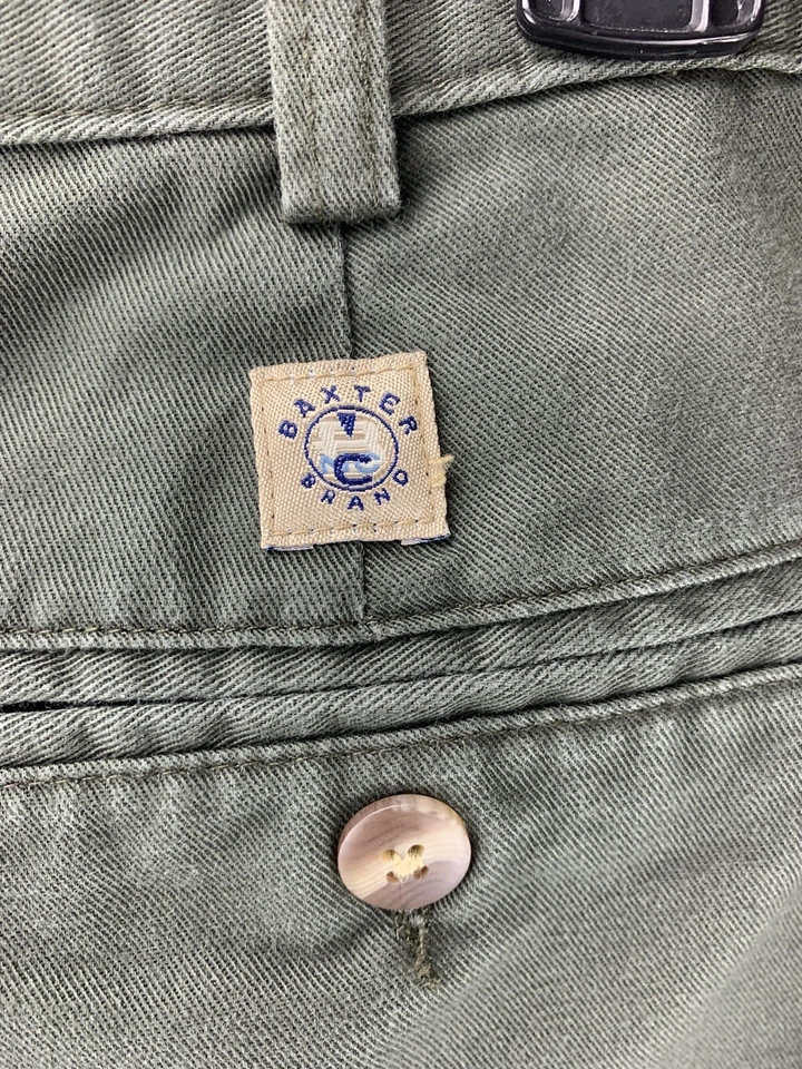 Pantalones Cortos Para Hombre Marca Baxter Plisados Verde Oliva Talla 38 Algodón Foto 3 de 4