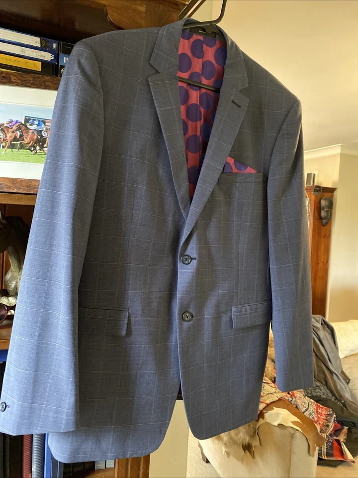 Pierre Cardin Vintage Mens 2 Piece Stretch Wool Suit in Checked Blue 102/112R - Image 2 of 4