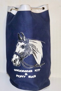 Equestrian vintage canvas grooming kit and pony bag 