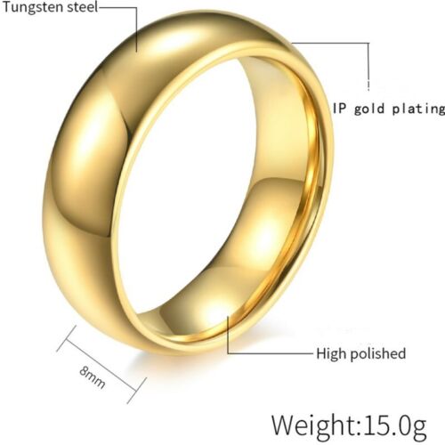 4mm/6mm/8mm Tungsten Steel Bands Men's 18K Gold Plating Women's Ring Size 5-13 - Picture 13 of 13