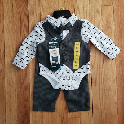 Andy & Evan Infant Boy's Three Piece Vest Bow Tie Grey Suit Set
