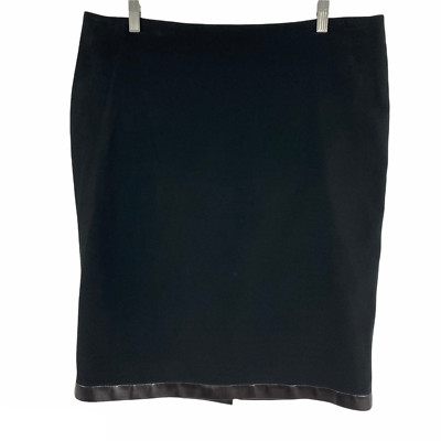 Tom Ford Pencil Skirt Size 48 Viscose Blend Black Lamb Leather Trim SS-292