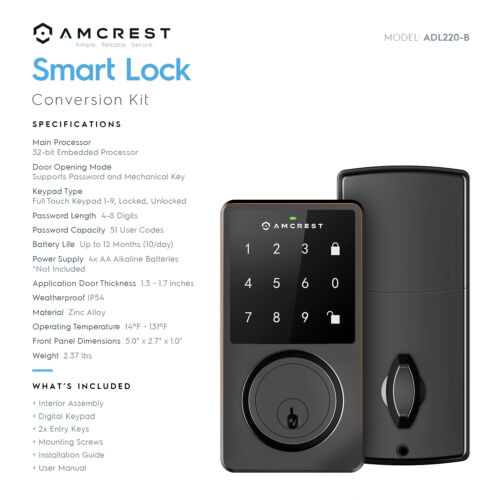 Teclado digital Amcrest Smart Lock ADL220-B cerrojo bloqueo motorizado automático - Imagen 4 de 6