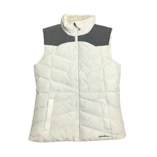 Eddie Bauer EB 650 Down Vest Women's Small White Gray Puffer Zip Pockets Warm
