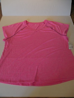 NEW Everlast Womens Plus 2X Core S/S V-Neck Bubble Pink Top Performance Wicking