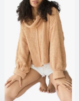 Free People Be Yours Cowl Neck Sweater Camel Tan Size S Slouchy Cozy Boho Fall