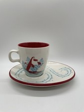 Starbucks Coffee Christmas Holiday Cup  Saucer Plate 6 oz Penguin Snowman 2007