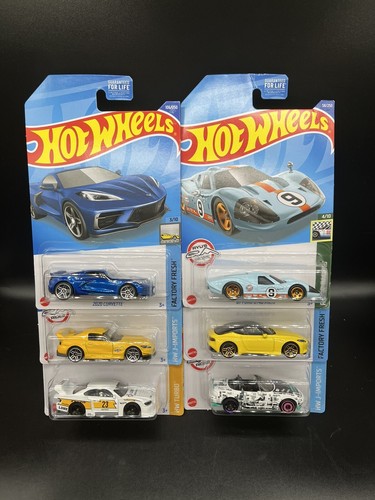 Hot Wheels Lot Of 6 Blue C8 Corvette Yellow S2K Gulf Ford GT Miata LBWK ...