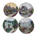 Thomas Kinkade Illuminated Cottage Lighted Set of 4 Includes Multi Bulb Cord