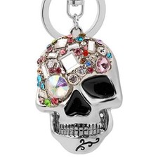 Skull Keychains for Women,Inlaid Multicolor Rhinestone Skull Key Silver Skull