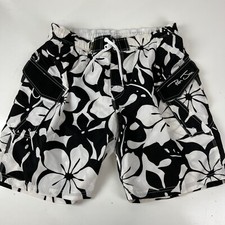 Ron Jon men's surf shop swim trunks board shorts black and white floral size XL