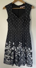 Review Size 8 Black White Fit Flare Dress Polka Dot Floral Pleated Skirt