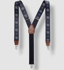 Club Room Men's Blue Snowflake Clip On Suspenders