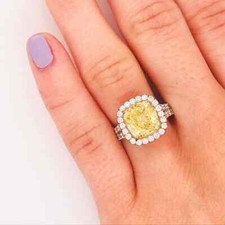 4.06CT Fancy Yellow Citrine  Brilliant Cut Cubic Zirconia Halo Fashion Ring