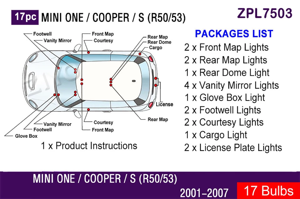 Kit de luces interiores LED blancas para R50 R53 2001-2007 MINI One Cooper S - Imagen 2 de 4
