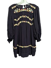 Free People Oversized XS Pasadena Embroidered Boho LS Mini Dress Dark Plum