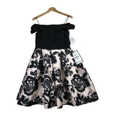 New Morgan & CO. Floral Scoop Neck Fit & Flare Dress size 11 Black