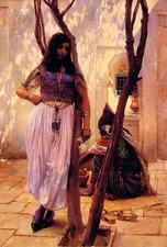 Oil painting ferdinand max bredt - tunis nice young girl in the street on canvas