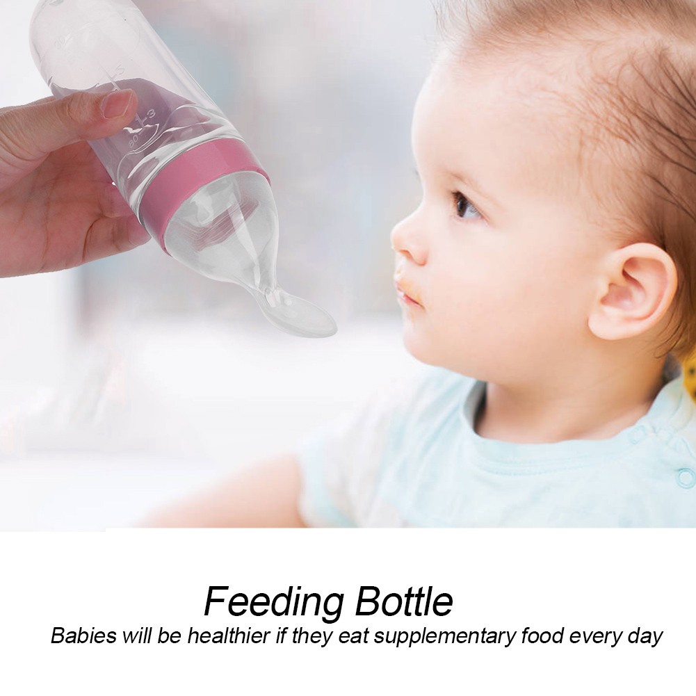 90ml Silicone Baby Toddler Feeding Bottle with Spoon Fresh F
