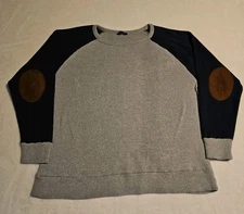 J. Peterman Mens Large Sweatshirt Suede Patch Elbows Oversized Preppy 