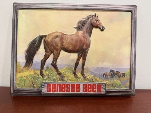 Vintage Genesee Lighted Beer Sign - Shadow Box Insert - Horses - 20"x15"