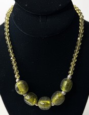 Green Metallic Bead Necklace Surrounded By Faceted Green Beads 18” Long Toggle