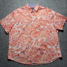 Crown&Ivy Classic Fit Tropical Short Sleeve Pink Hawaiian Button Down Men's Xl