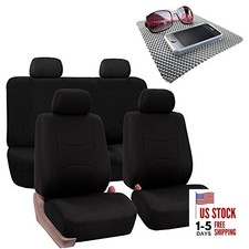 Bright Flat Cloth Automotive Seat Covers Front Set and Rear Full Set Black