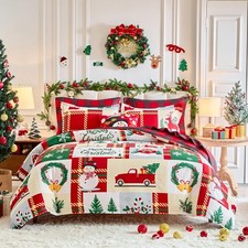 Christmas Duvet Cover Set Queen Size, Snowman Snowflake Deer Patchwork Plaid ...