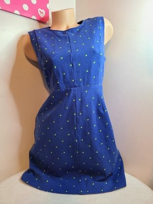 Diane Von Furstenberg Madyson Blue Sleeveless Shift Dress with Lime Dot Print