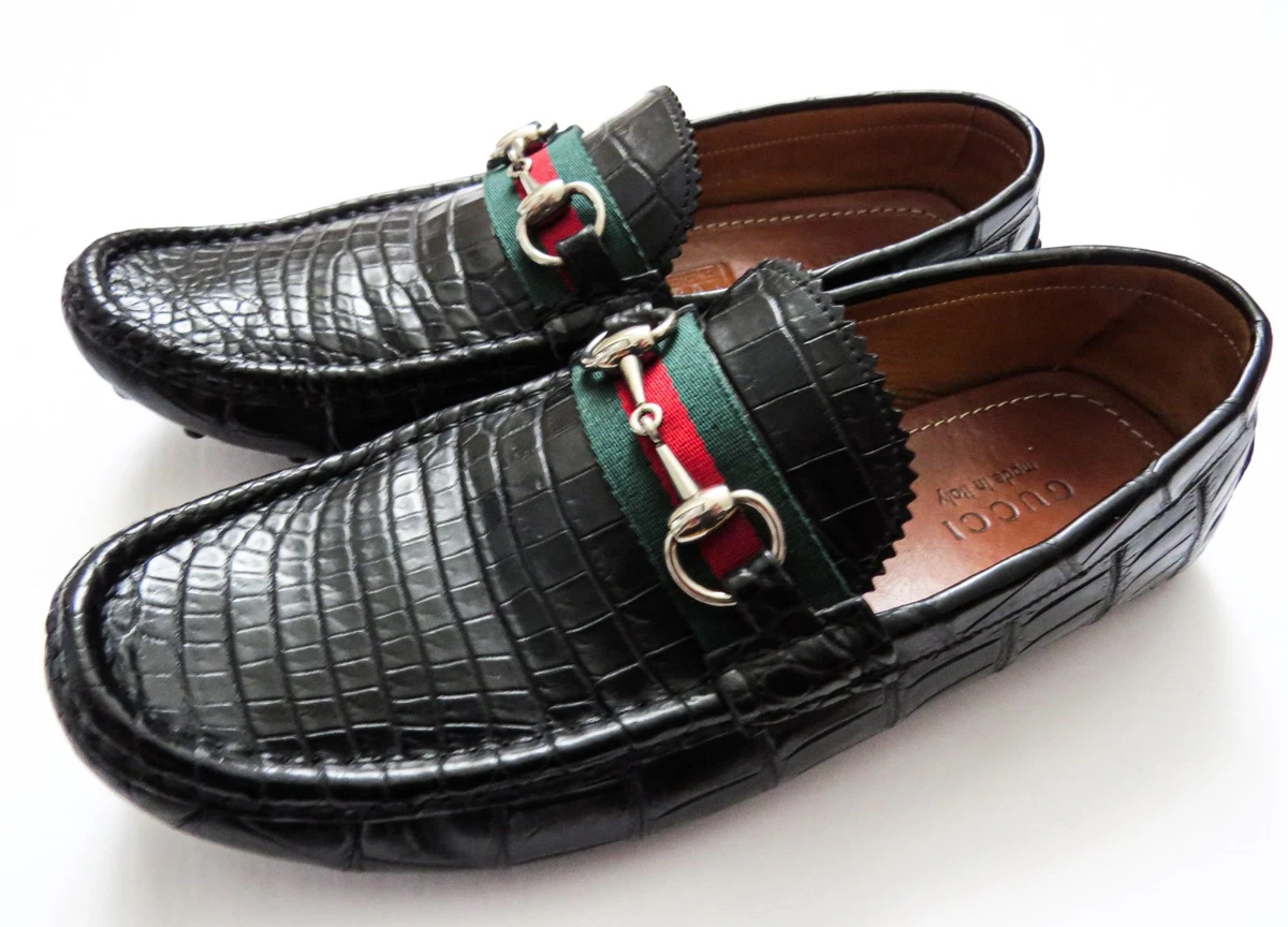 Gucci Men\'s Black Leather Crocodile Embossed GG Logo Loafers‎ Size 41.5/8.5 US GUCCI Black  main image 4